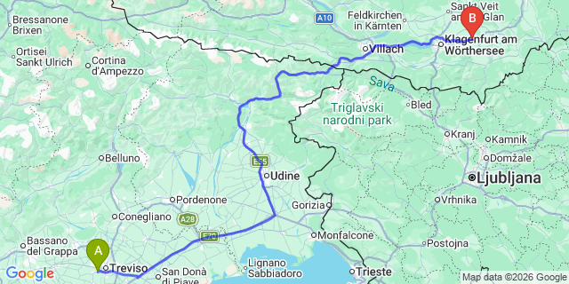 Map: Venice Treviso Airport (TSF) to Ljubljana