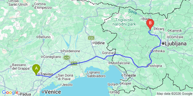 Map: Venice Treviso Airport (TSF) to Lovran