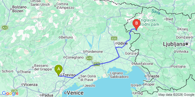 Map: Venice Treviso Airport (TSF) to Lucija