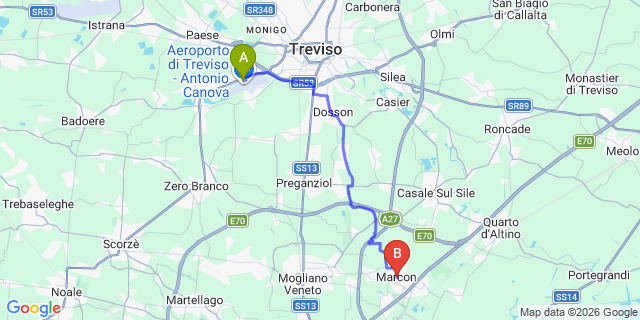 Map: Venice Treviso Airport (TSF) to Marcon