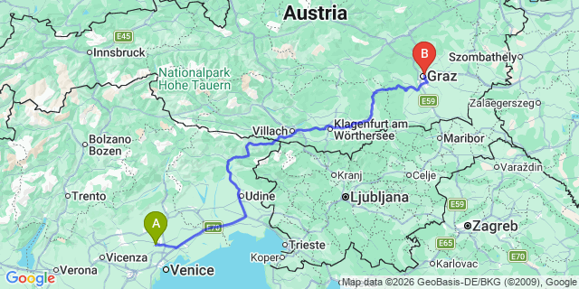 Map: Venice Treviso Airport (TSF) to Merano