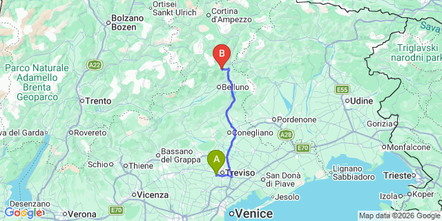 Map: Venice Treviso Airport (TSF) to Mestre