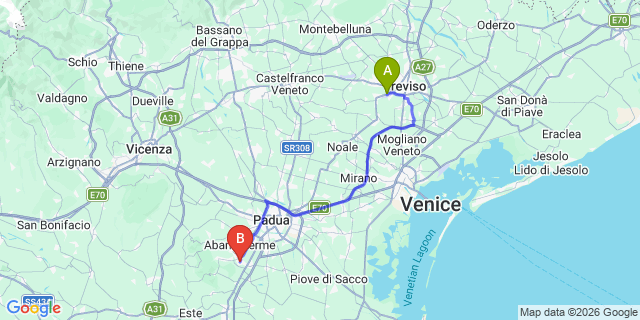Map: Venice Treviso Airport (TSF) to Montegrotto Terme