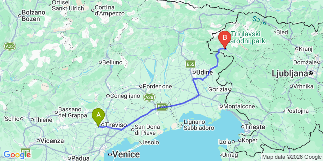 Map: Venice Treviso Airport (TSF) to Piran