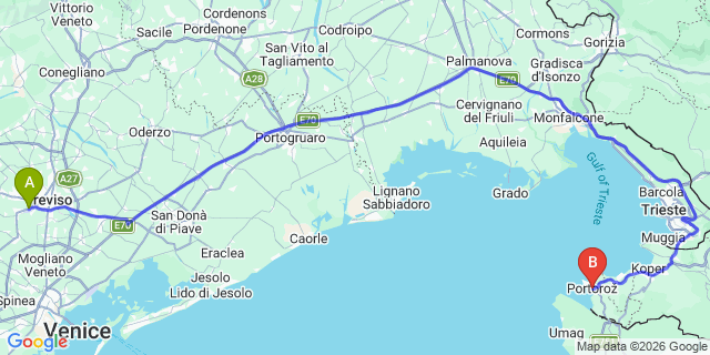 Map: Venice Treviso Airport (TSF) to Portoroz