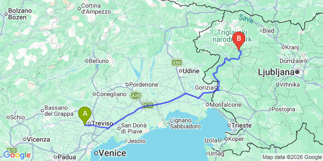 Map: Venice Treviso Airport (TSF) to Pula