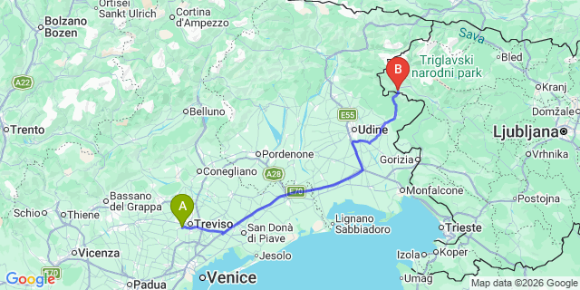 Map: Venice Treviso Airport (TSF) to Savudrija