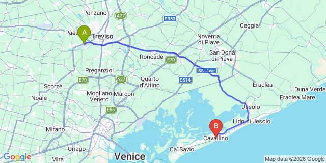 Map: Venice Treviso Airport (TSF) to Treporti
