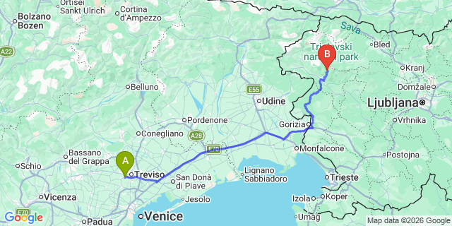 Map: Venice Treviso Airport (TSF) to Trieste