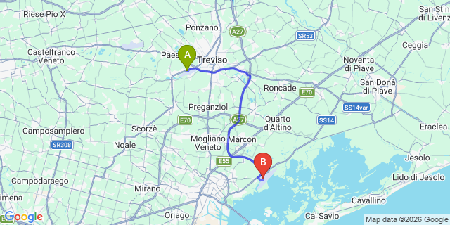 Map: Venice Treviso Airport (TSF) to Venice Airport