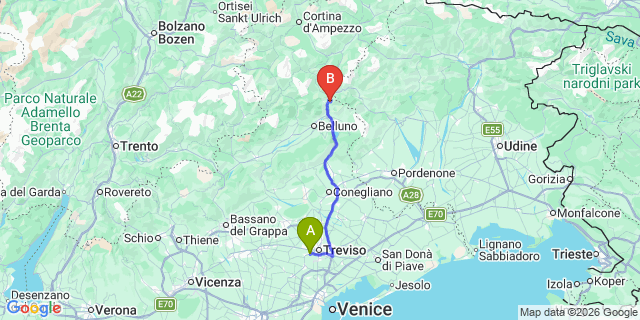 Map: Venice Treviso Airport (TSF) to Venice