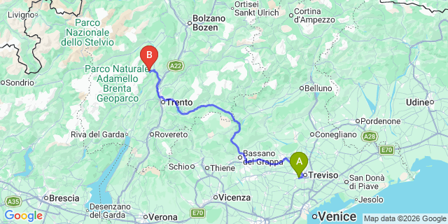 Map: Venice Treviso Airport (TSF) to Verona