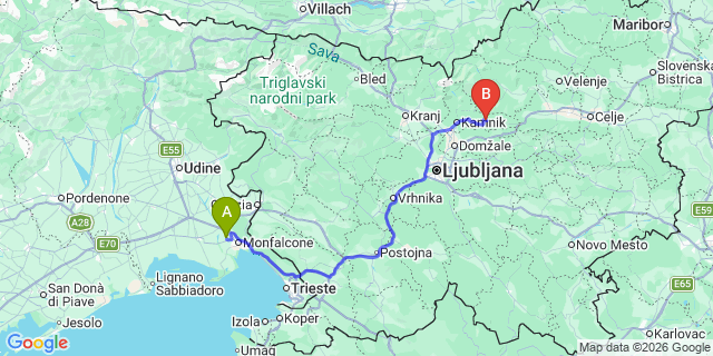 Map: Trieste Airport (TRS) to Baska