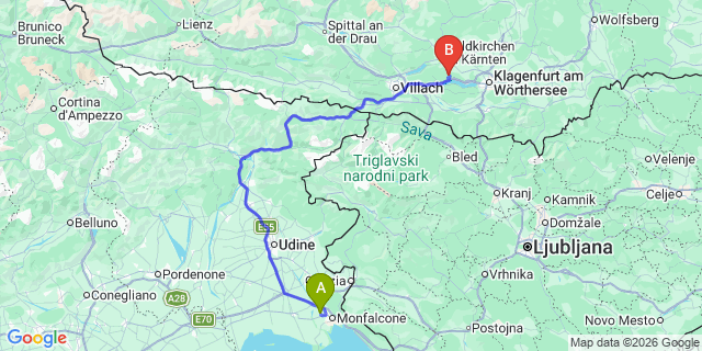 Map: Trieste Airport (TRS) to Bled