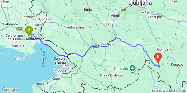 Map: Trieste Airport (TRS) to Crikvenica