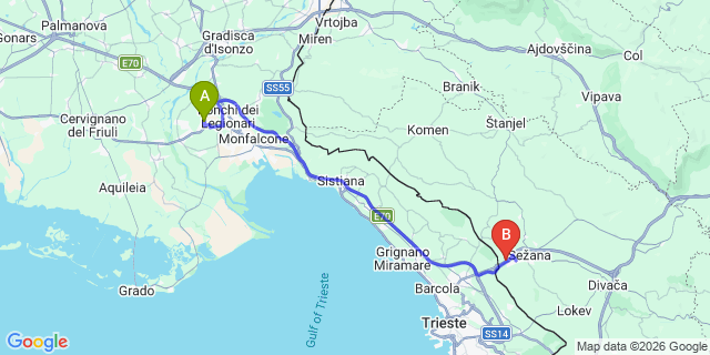 Map: Trieste Airport (TRS) to Fernetici