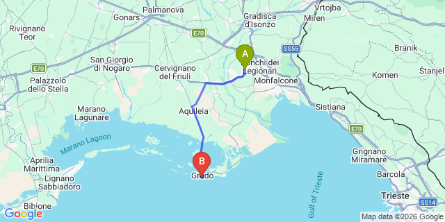 Map: Trieste Airport (TRS) to Grado
