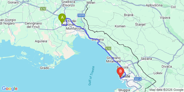 Map: Trieste Airport (TRS) to Koper