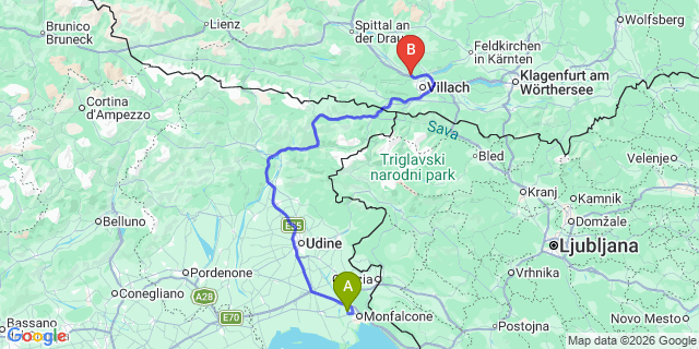 Map: Trieste Airport (TRS) to Kranjska Gora