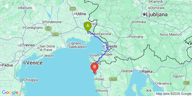 Map: Trieste Airport (TRS) to Lanterna Camping