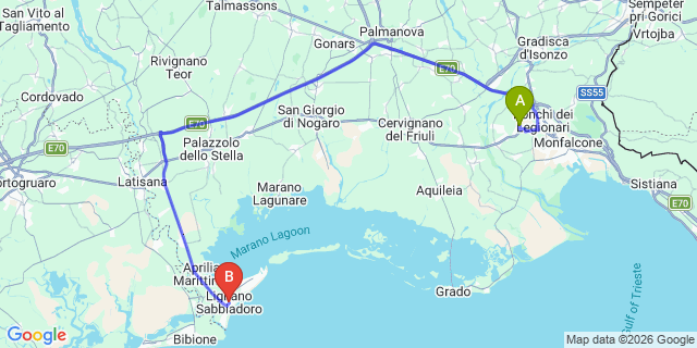 Map: Trieste Airport (TRS) to Lignano Sabbiadoro