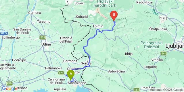 Map: Trieste Airport (TRS) to Lipica