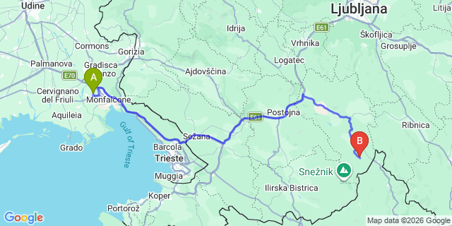 Map: Trieste Airport (TRS) to Ljubljana