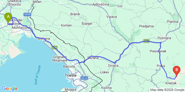 Map: Trieste Airport (TRS) to Lovran