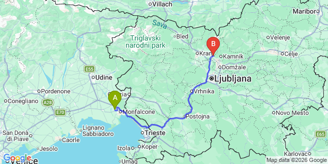 Map: Trieste Airport (TRS) to Malinska