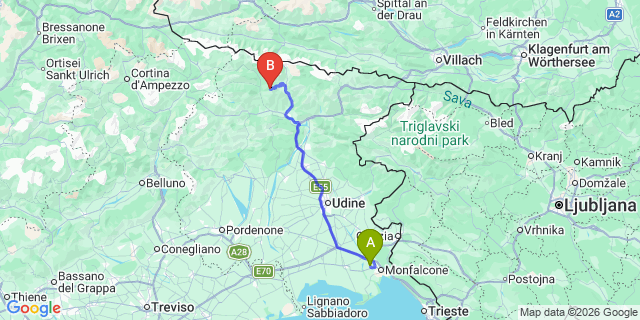 Map: Trieste Airport (TRS) to Monte Zoncolan