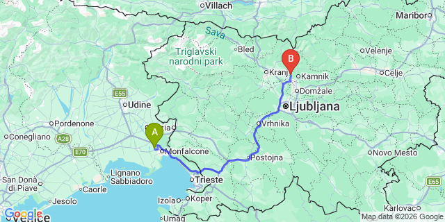 Map: Trieste Airport (TRS) to Njivice