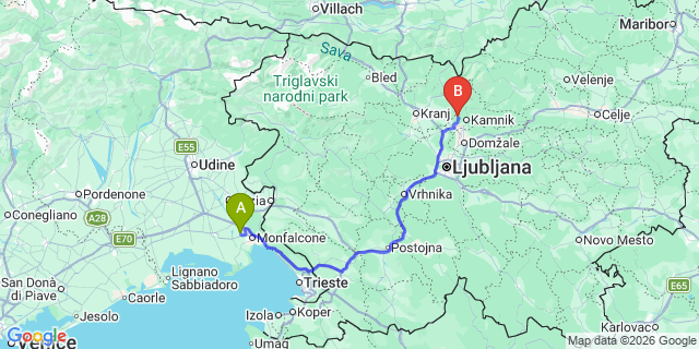 Map: Trieste Airport (TRS) to Omisalj