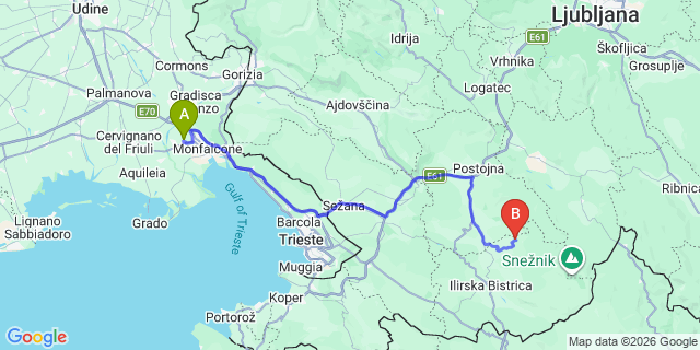 Map: Trieste Airport (TRS) to Opatija