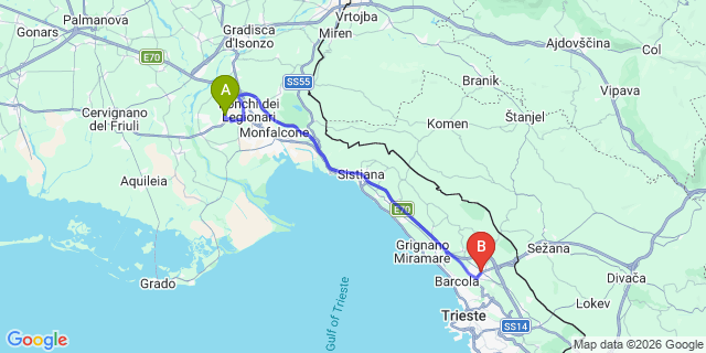 Map: Trieste Airport (TRS) to Opicina