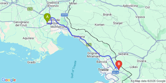 Map: Trieste Airport (TRS) to Pula