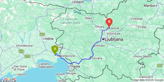 Map: Trieste Airport (TRS) to Punat