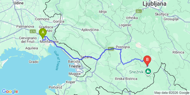 Map: Trieste Airport (TRS) to Rijeka