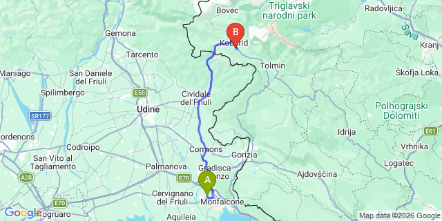 Map: Trieste Airport (TRS) to Tarvisio