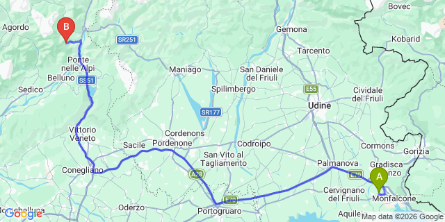Map: Trieste Airport (TRS) to Trevisio