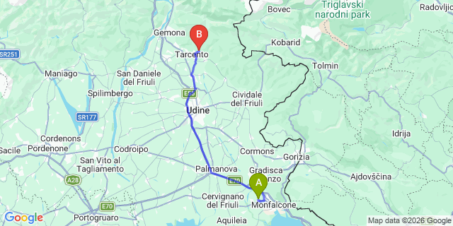 Map: Trieste Airport (TRS) to Udine