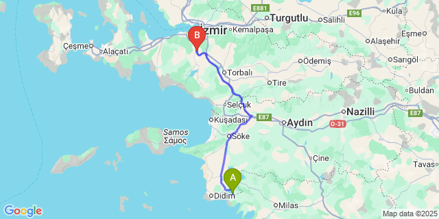 Map: Izmir Adnan Menderes Airport (ADB) to Akbük