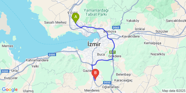 Map: Izmir Adnan Menderes Airport (ADB) to Çiğli