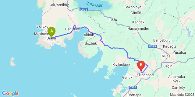 Map: Milas–Bodrum Airport (BJV) to Didim