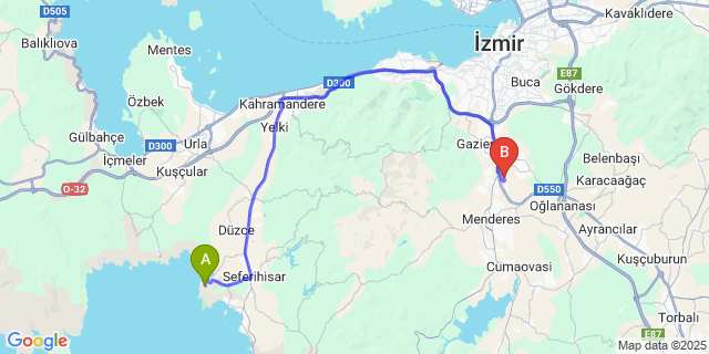 Map: Izmir Adnan Menderes Airport (ADB) to Sığacık