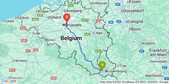 Map: Brussels Zaventem Airport (BRU) to Garnich