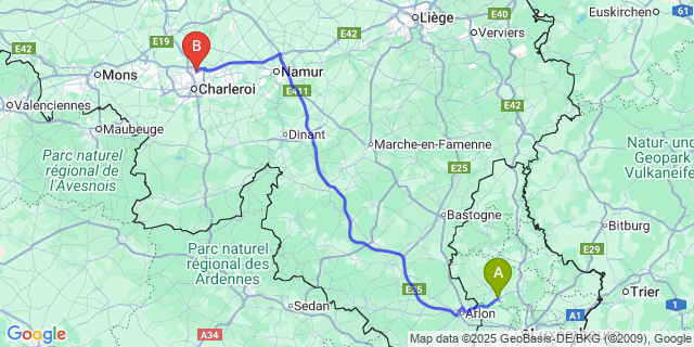 Map: Charleroi Airport Brussels South (CRL) to Saeul