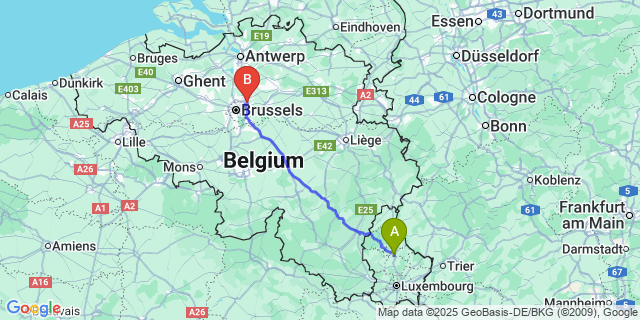Map: Brussels Zaventem Airport (BRU) to Schieren