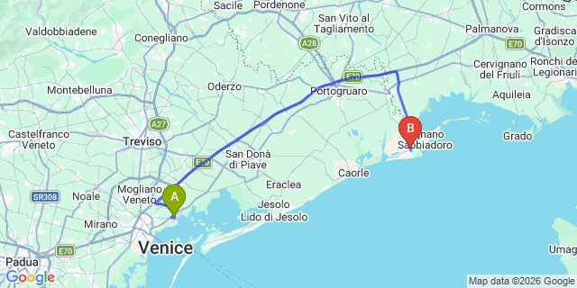 Map: Venice Marco Polo Airport (VCE) to Bibione