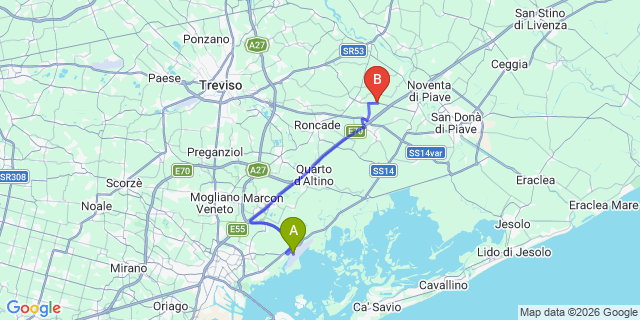 Map: Venice Marco Polo Airport (VCE) to Ca Savio