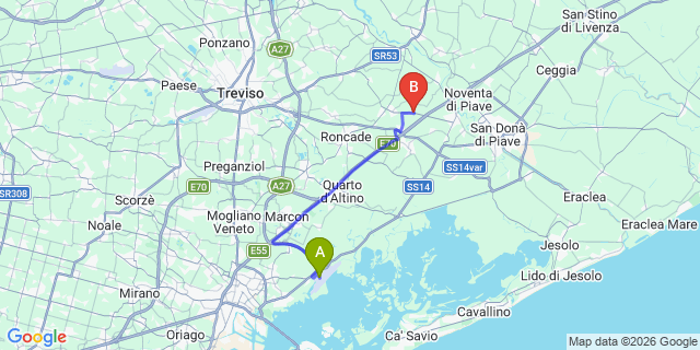 Map: Venice Marco Polo Airport (VCE) to Camping Ca Savio